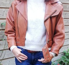 Blouson Hiver Vintage en cuir Marron Camel 