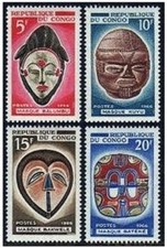 Congo PR 153-156 Bl//4,MNH.Mi 111-114. Masks 1966.Balumbu,Kuyu,Bakwele,Bateke.