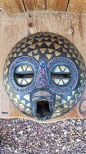 Masque africain vintage Origine tribu Luba RDC Congo sculpté main perles laiton
