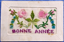 CPA Fantaisie Brodée - Bonne Année - Roses