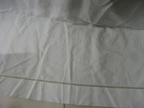 Ancien drap brodé - lin, ou