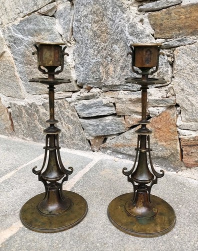 Paire bougeoirs bronze - de,