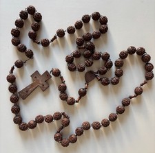 Ancien grand chapelet de pénitent en bois (corozo ?) - souvenir de Lourdes (40)