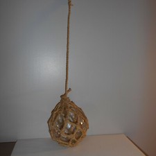 Flotteur pêche marine en verre transparent et cordage vintage 