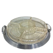 ANCIEN SERVITEUR ART DECO PLATEAU MIROIR  SERVICE  APERITIF ALUMINIUM VERRE