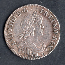 MONNAIE ROYALE : 1/12 ECU A LA MECHE COURTE EN ARGENT LOUIS XIV 1644 A @ PARIS