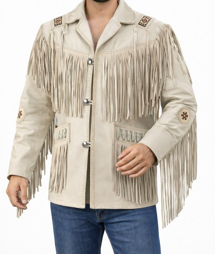 Veste cuir amérindienne - veste, en