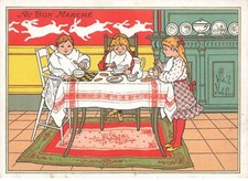 CHROMO #MK41185 AU BON MARCHE TROIS ENFANTS LE DEJEUNER A TABLE