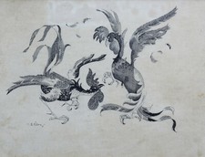 Combat de coqs dessin original