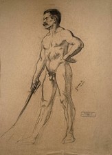 Dessin Nu Masculin Oskar Binder Munich 1911