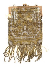 Ancien sac à main porte monnaie perlé à pampille fin XIXe