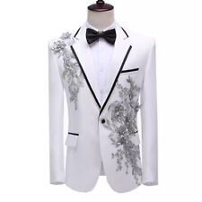 Hommes Blazer Costumes Veste Fleur Sequin Ajusté Mariage Scène Effectuer