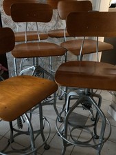 Chaise de bar style Toledo Design Industriel, fer et bois, réglable 