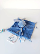 Doudou Plat/Mouchoir Carré Lapin Bleu Mystère Attache Tétine Mon Doudou Baby Nat