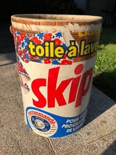 ?‍⬛ Ancien gros baril de lessive rond SKIP vide en carton  vintage publicitaire