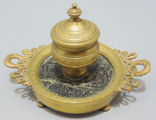 -BEL ENCRIER BRONZE et Marbre Vert avec son petit godet verre COLLECTION   D