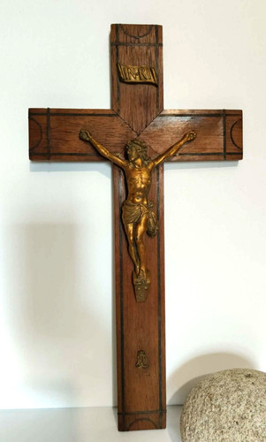 Ancien crucifix mural bois - ancien,
