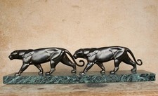 Grande Sculpture Art Déco Panthères Sur Socle En Marbre Ouline 