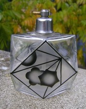 VAPORISATEUR  DECOR FLORAL GEOMETRIQUE EMAILLE NOIR ART DECO KARL PALDA N2628/2