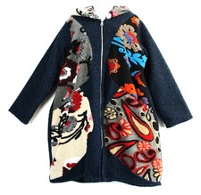 Manteau À Capuche Doublé En Laine Bouillie 80% LANA Taille Unique:Plus