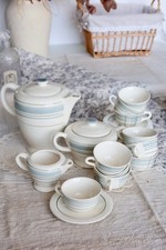 Service à café vintage 10 personnes faïence Salins décor géométrique