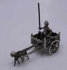 FIGURINE CHARETTE TIREE PAR UN CHIEN EN ARGENT MASSIF EPOQUE 19 EME DUTCH SILVER