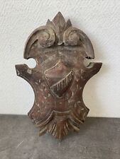 Ancien Fronton De Bois Meuble Medaillon Deco Armoiries Vintage 
