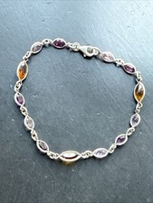 Ancien Bracelet Gourmette En Argent Massif Silver Maille chaine anneaux couleur 