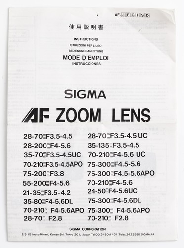 Notice sigma zoom lentille - sigma,