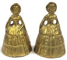 Paire De Cloches De Table En Laiton Vintage Antique 4,75" Dame Victorienne AY594