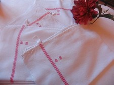 4 ANCIENS TORCHONS LIN X COTON"MB"LITEAUX ROUGE ACCROCHE 58X76 CM