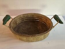 Petit panier ovale corbeille à fruits/légumes ancien en rotin anses piments
