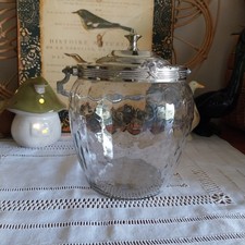 Ancien Pot A Biscuit En Verre Et Métal Argenté