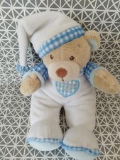 Peluche doudou ours blanc bleu