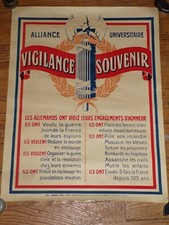 Affiche Propagande Vigilance Souvenir Alliance Universitaire 1914-1918 Ww1