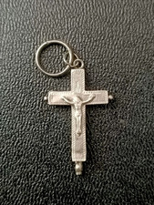 Ancien Pendentif Petite Croix Reliquaire En Argent Massif.