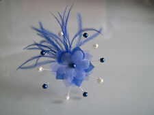 Barrette/pince cheveux robe cérémonie/mariage Enfant Blanc Bleu Royal Fleur 