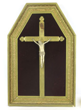 Crocifisso Ancienne En Teca Dorée Cadre XIX Siècle Christ En Croix LN5