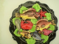 GRAND PLAT POISSONS BOUILLABAISSE TROMPE OEIL CERAMIQUE VALLAURIS DECORATION