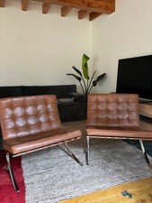 Barcelona chairs by Ludwig Mies van der Rohe for Knoll cognac