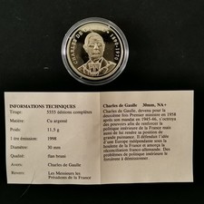 MEDAILLE 30mm 1998 CHARLES DE GAULLE 1890 1970 Cu Argenté + CERTIFICAT