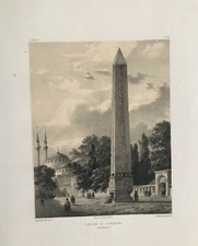 Obélisque D'Istanbul Hippodrome. Lithographie Originale De Flandin Eugene 1853