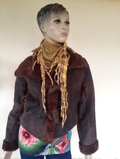 BLOUSON PERFECTO CHAUD ORIGINAL FOURRURE NEUF MARRON T 36/38
