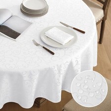 Nappe Ronde 180 cm de Diamètre Blanche Jacquard Nappe Anti TacheLavable Nappe...