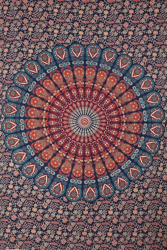 Couvre lit paon double mandala - couvre-lit,