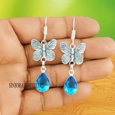 Boucles d'oreilles pendantes 2,30" en argent sterling 925 pierre précieuse...