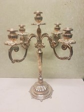 Candelabre 5Fiam Cesellé À La Main Argenté Artisanale Haut 43Cm