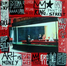 SPACO signed HOPPER night  TABLEAU pop STREET ART graffiti french paint canvas