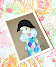 Miroir Mira Fujita Arlequin Pierrot Love Scandecor vintage