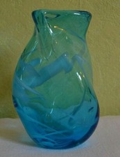  Vase BLEU en Verre Soufflé MDINA Malte Signé